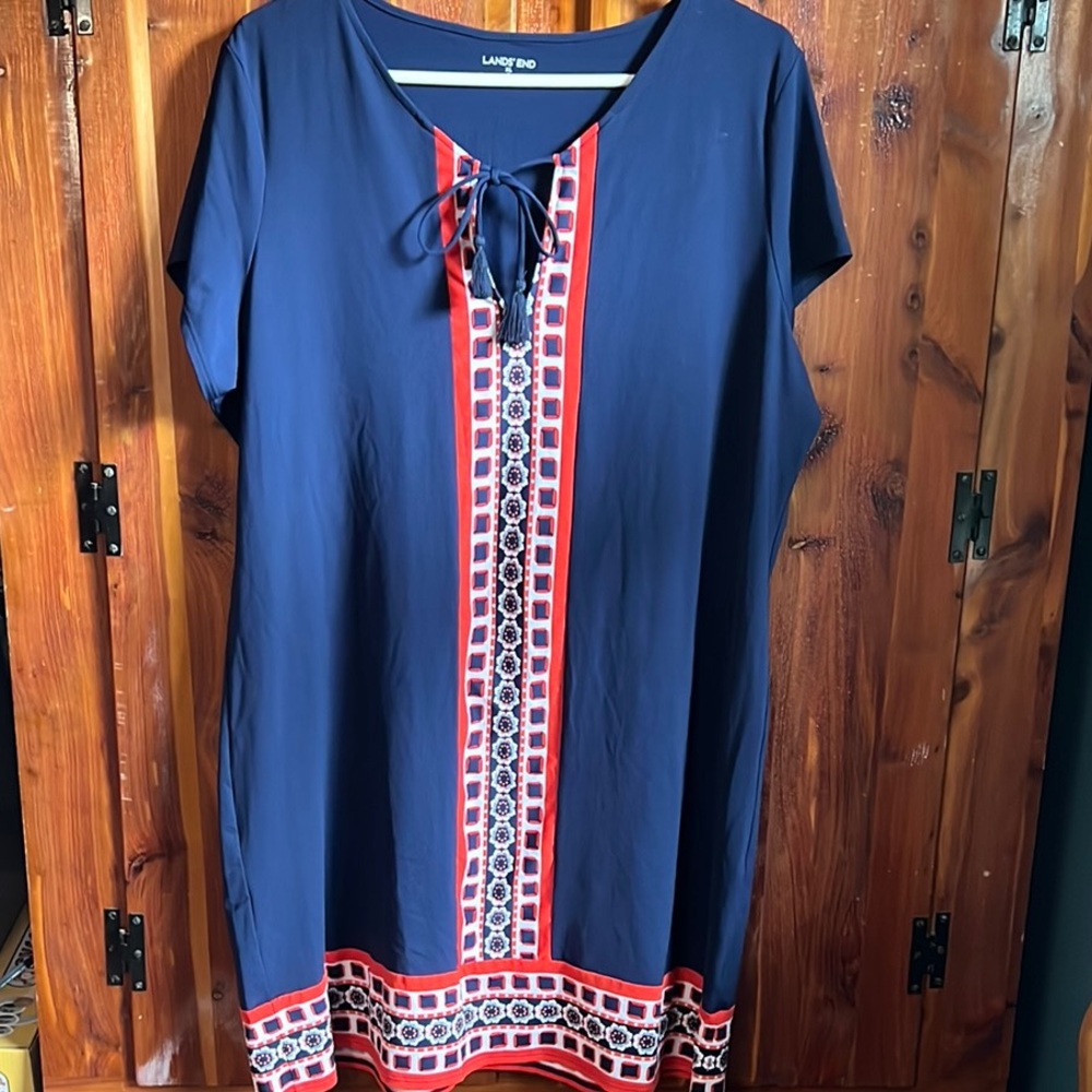 Lands' End Blue Tunic Swim Coverup with Relaxed Tie Front